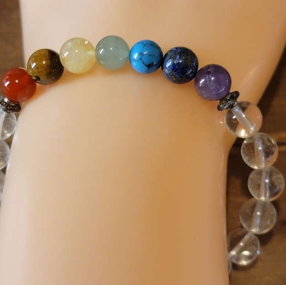 Crystal Quartz Gemstone Bracelet Beaded Boho Size Womens - Picture 4 of 4